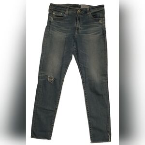 AG Adriano Goldschmied Women's Faded Blue Skinny Jeans with Knee Distress